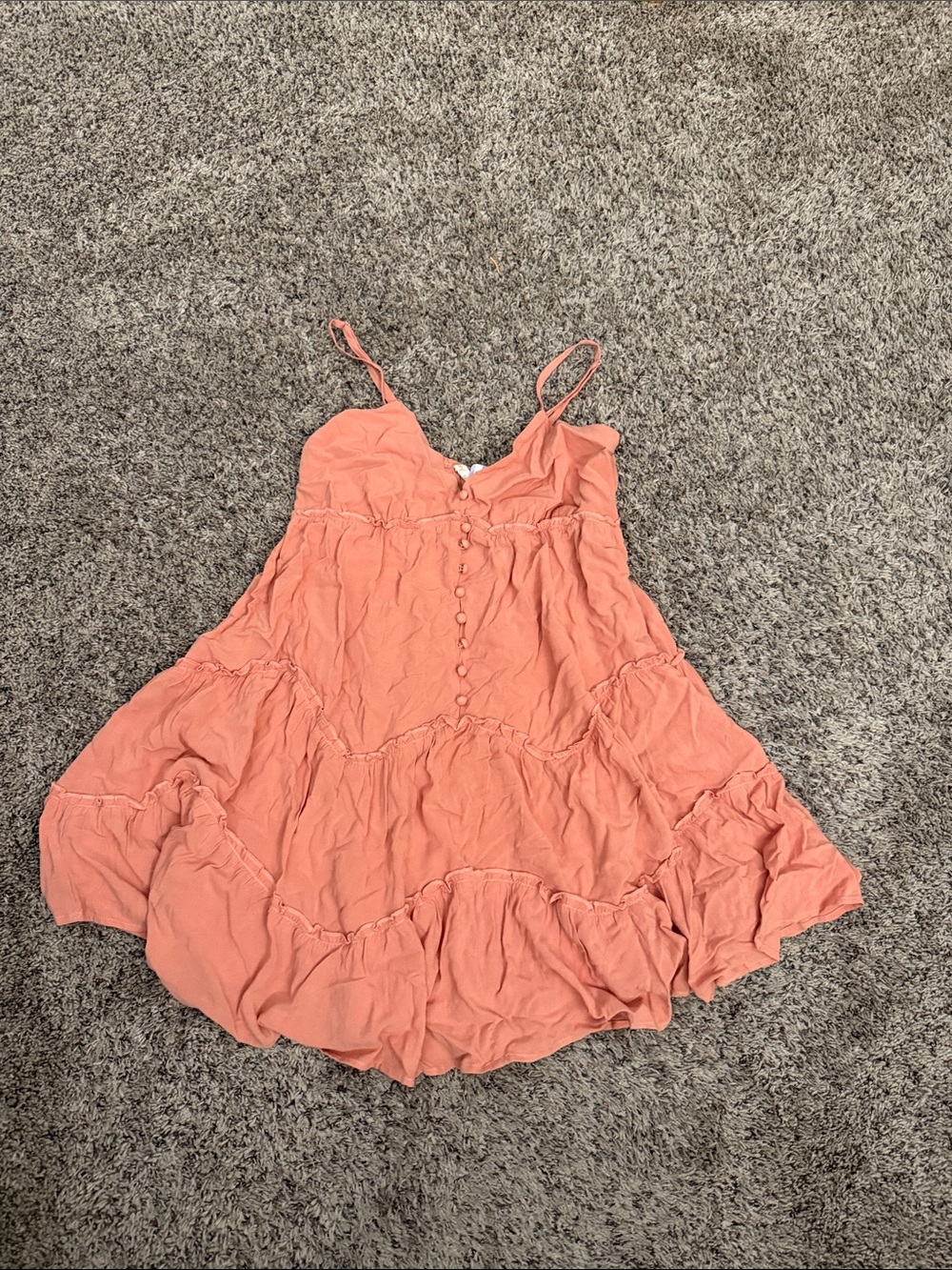 Button-Front Spaghetti Strap Mini Dress in Coral Peach